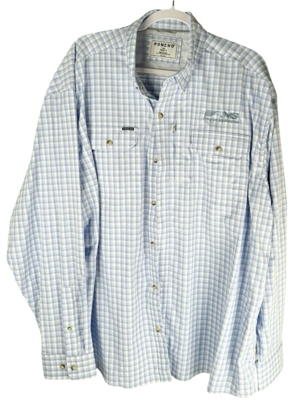 Poncho Steelhead Magentic Pocket Blue Plaid Norfolk Southern Button Shirt XXL